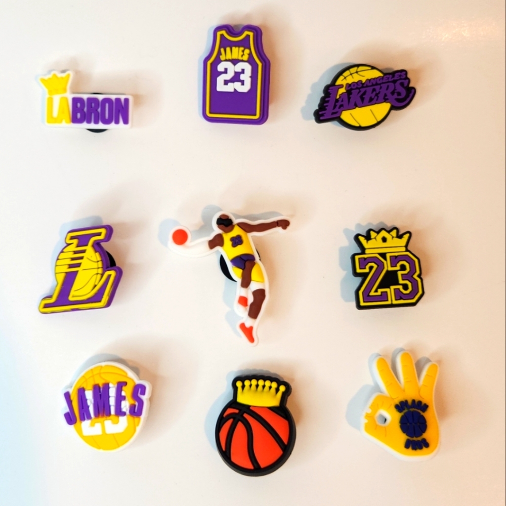 Basketball theme Shoe Charms.  Set of  9 charms.  NEW